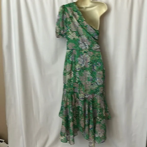 ASTR The Label One Shoulder Satorini Green Floral Fit & Flare Dress **Size M** - Picture 3 of 6